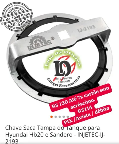 Chave saca tampa do tanque Hyundai HB20 - Injetec