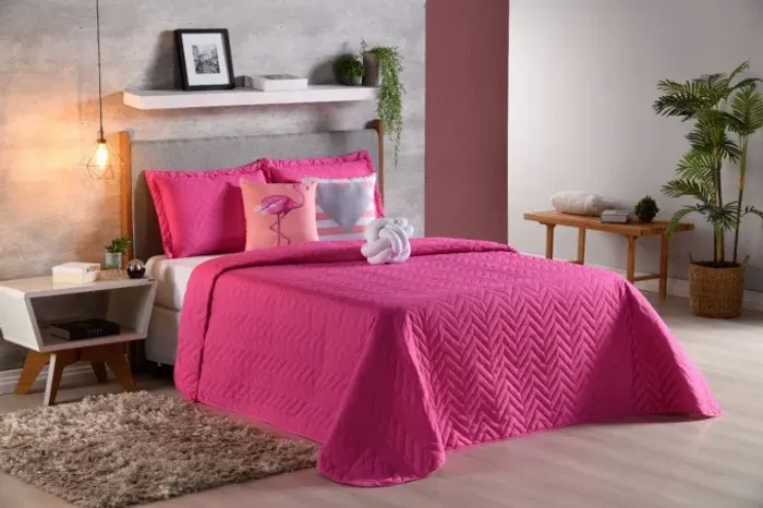 Cobre Leito Cama Casal rosa choque