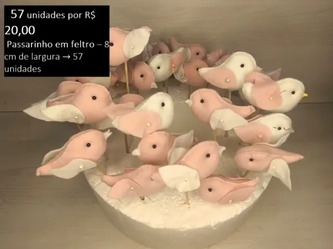 57 unidades de passarinhos em Feltro