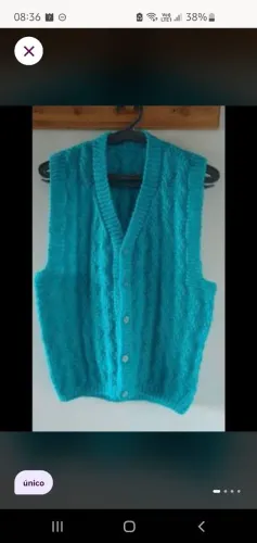 Colete de tricô azul turquesa