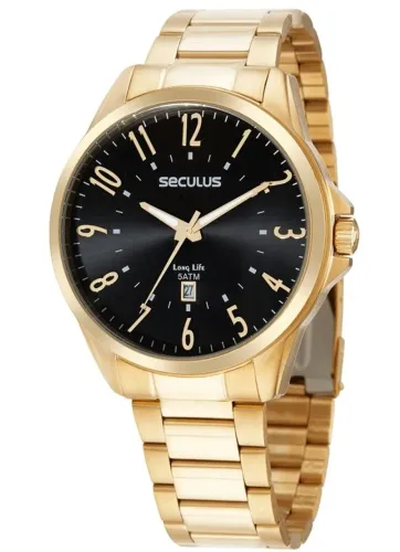 Relógio Seculus Masculino Dourado Analógico 5atm
