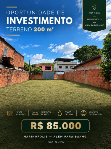 VENDO TERRENO PLANO E TODO MURADO - 200 m² - MARINÓPOLIS / ALÉM PARAÍBA-MG