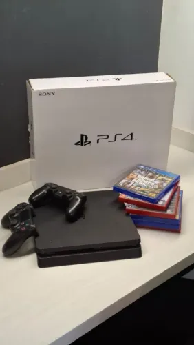 PS4 Slim + 2 Controles + Jogos + Caixa Vendo