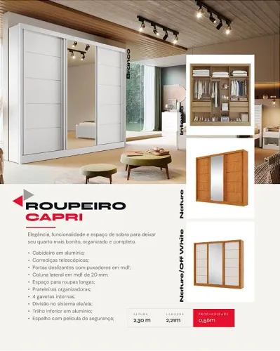 Roupeiro Capri 3 pts com 4 gavetas