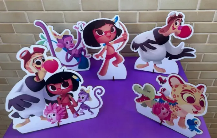 kit decoração de mesa para festa em mdf tema tainá e os guardiões da floresta - 5 peças