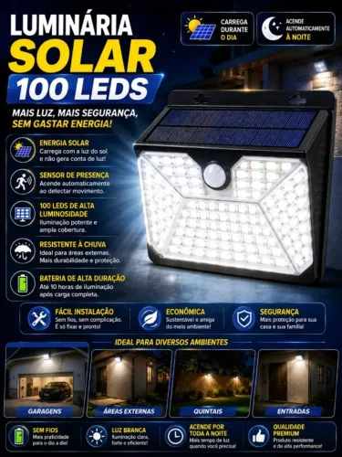 Luminária de 100 leds solar para parede ( produto novo ) poucas unidades