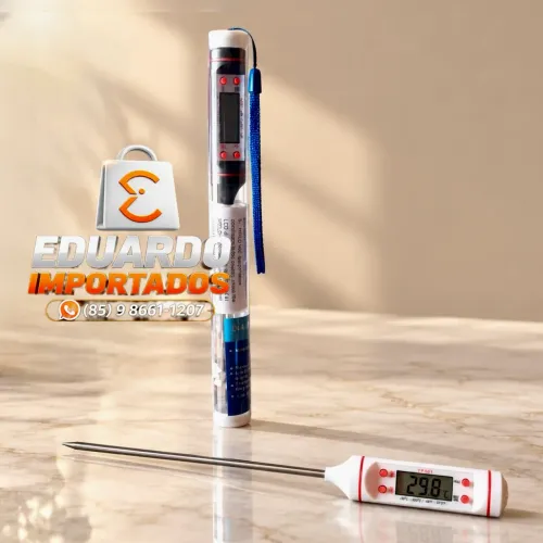 Termômetro Culinário Digital Visor e Tubo Protetor, Medidor Temperatura, Cozinha Espeto