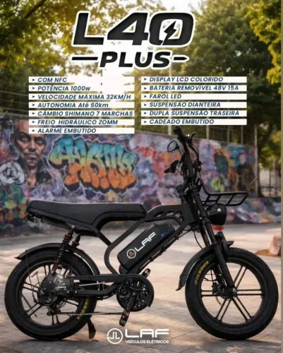 BIKE ELÉTRICA L40 PLUS 1000w 0km - Banco Preto e Marrom - NOVA 0km