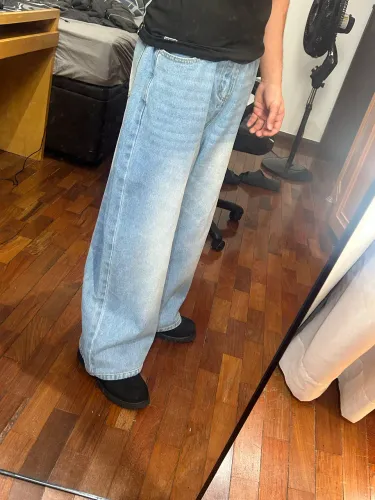 calça jeans azul claro baggy - iefb - tamanho 40