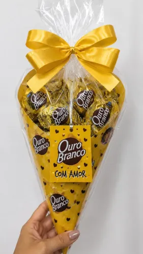 Cone Recheado Com 5 Bombons Ouro Branco Lembrancinha Presente