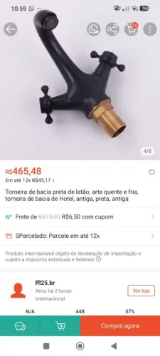 Torneira para banheiro Preta