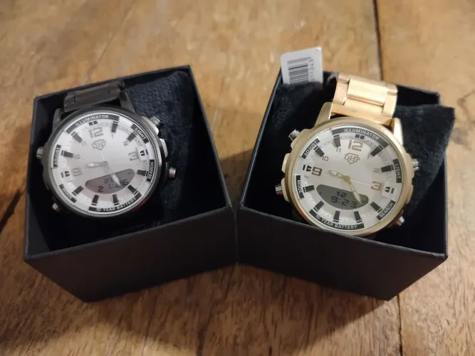 Relógio DHP Original - Híbrido nas cores Cinza Cromado ou Dourado Fosco