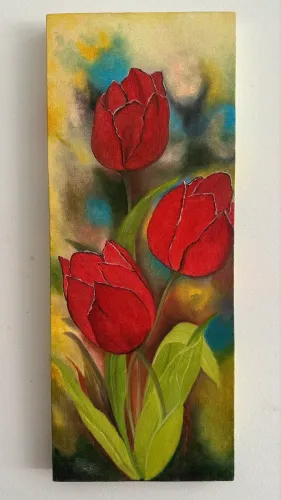 Quadro óleo sobre tela tulipas vermelhas