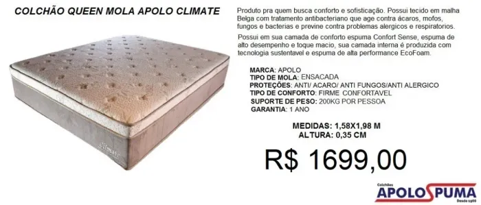 COLCHÃO QUEEN DE MOLAS ENSACADAS - PARCELE EM ATÉ 10X SEM JUROS