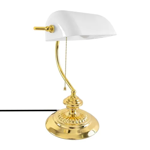 Luminária de Mesa Banqueiro em Metal e Cúpula em Vidro Leitoso / Abajur Luminária Banker
