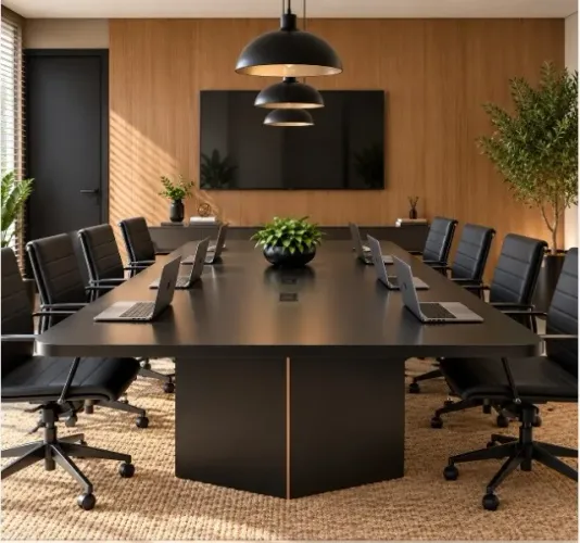 Mesa De Reunião Diamond-Shaped Blackout: Alto Padrão. L270cm x P 140cm x A74cm