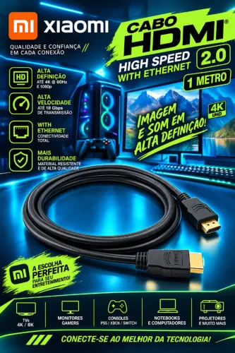 Cabo HDMI XIAOMI 01 Metro High Speed With Ethernet 2.0