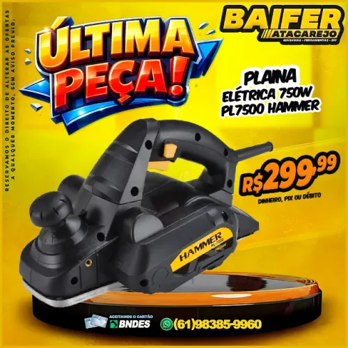 Plaina Elétrica 750w PL7500 Hammer