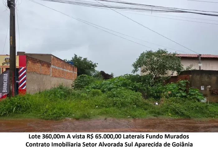 Leia a descrição: Lote 360,00m² (Laterais e Fundo Murados) Setor Alvorada Sul