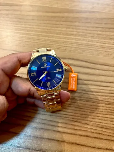 Promoção Relógio Masculino Pallyjane M46 Dourado com Mostrador Azul À Prova d?Água