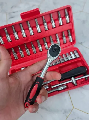 Maleta Kit Jogo De Ferramentas 46 Peças Completo Soquetes Chave Catraca Reversível