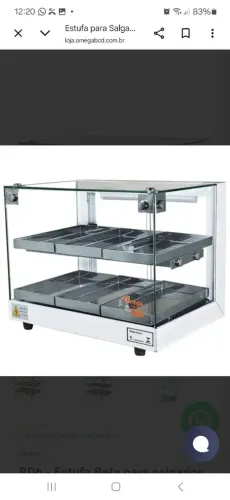 Estufa para salgados com 6 bandejas marca Ômega. 