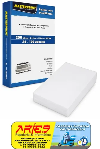 PLASTICO PARA PLASTIFICAÇÃO POLASEAL A4 250 MICRAS 100 UNIDADES MASTERPRINT