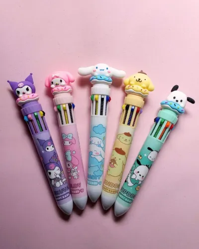 Kit com 5 canetas esferográficas de 10 cores multicolorido