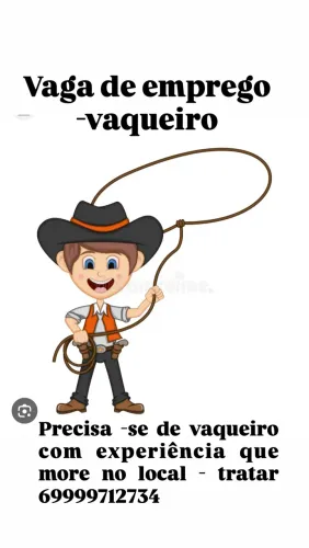 Vaga emprego para vaqueiro 
