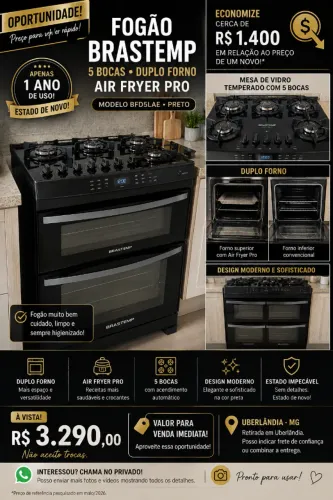 Fogão Brastemp 5 Bocas Air Fryer Pro Duplo Forno BFD5LAE Preto