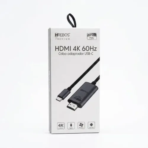 Cabo Adaptador USB-C Para HDMI 4K 60Hz Hrebos AD-212 Premium Notebook Celular Tablet Proje