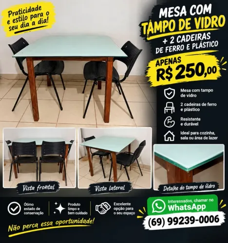 Mesa de vidro com 2 cadeiras