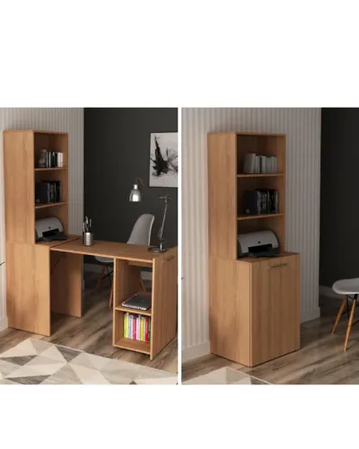 Mesa articulável com 2 nichos e 3 prateleiras amêndoa