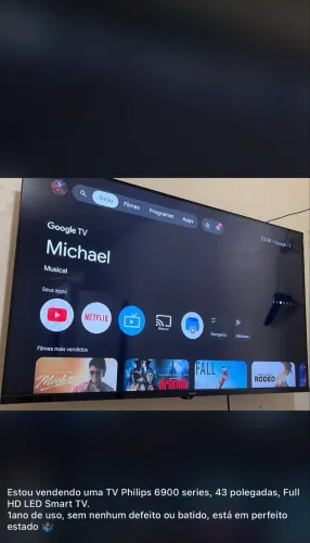 Vende-se TV Philips 43 polegadas, com todos os acessórios, incluindo antena digital