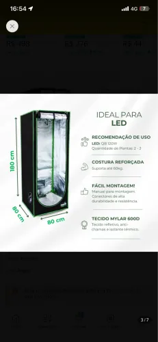 Barraca Grow Cultivo Indoor Estufa 80x80x180cm Mylar 600d