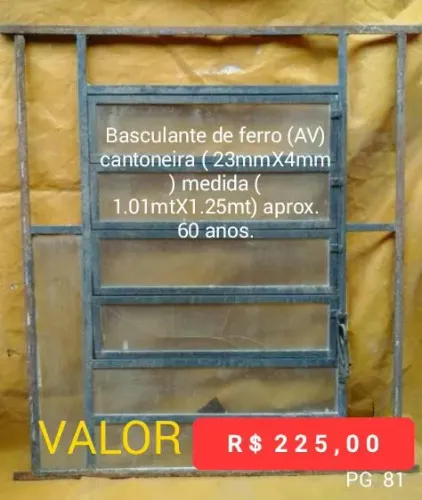 BASCULANTE DE FERRO ANTIGA USADA EM BOM ESTADO COM MAIS DE 60 ANOS ( 1.01 MT X 1.25 MT )