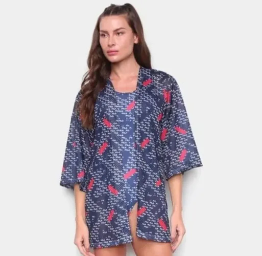 Blusa Kimono Fila Swim Feminina Azul Marinho