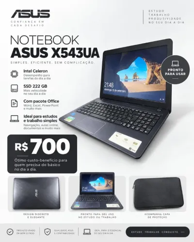 Notebook ASUS X543UA + SSD + Office | Ideal para Estudos