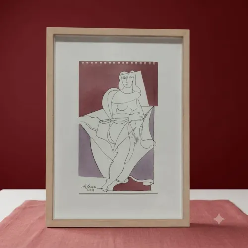 Quadro Decorativo Arte Moderna Figura Feminina 27x37cm Moldura Madeira