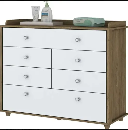 Cômoda 6 gavetas branco com marrom rústico