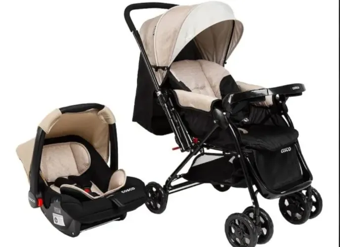 Carrinho de Bebê Alça Reversível com Bebê Conforto Cosco Kids - Travel System Reverse (Beg