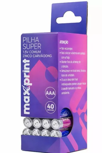 Pilha Super Maxprint AAA 1.5V tubo c/ 40 unidades