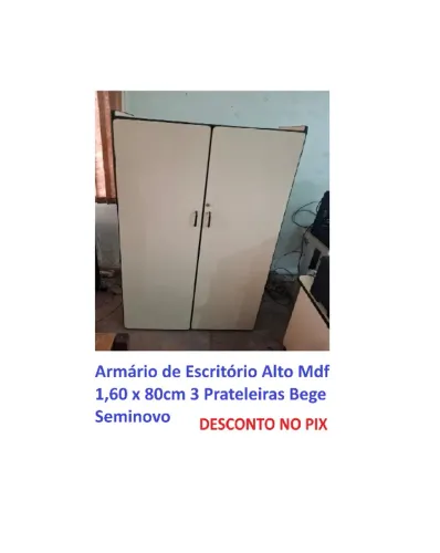 Armário de Escritório Alto Mdf 1,60 x 80cm 3 Prateleiras Bege Seminovo