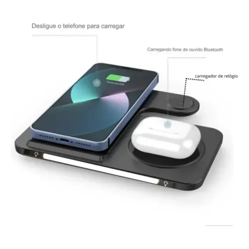 Carregador Sem Fio 15W Por Indução 4 Em 1 Dock Station P/ Apple Watch Airpods iPhone Kaidi