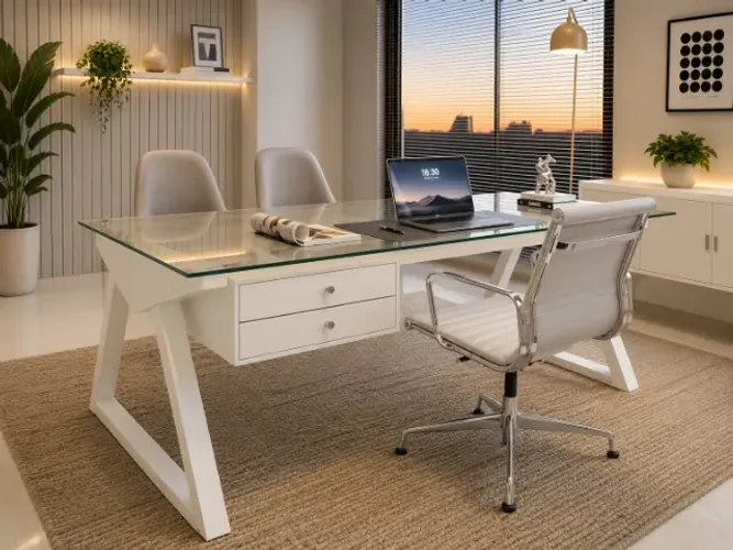 Mesa Office Santoro Delluxe. Em Madeira Maciça L174CM X P80cm x A74CM.