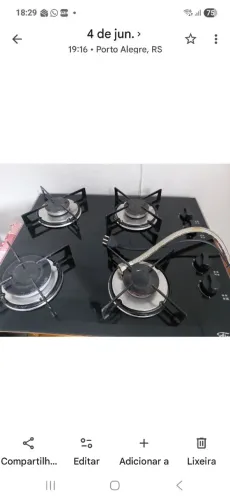 Cooktop 4 bocas c/ mangueira p/ gás