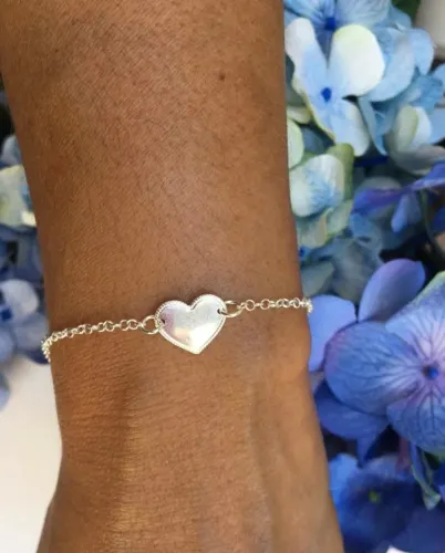 Pulseira de Prata com coração 12mm liso