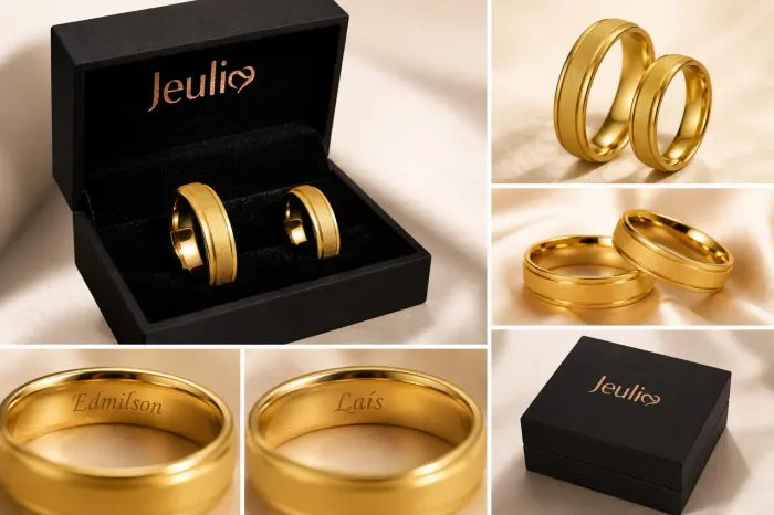 Par de Alianças Premium Banhadas a Ouro 18k - Acabamento Fosco + Caixa Original