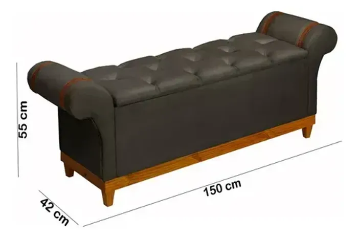 Recamier Baú Banco Divã Atenas Luxo 1,50m Moderno Para Quarto E Sala Closet Sapateira Cinz