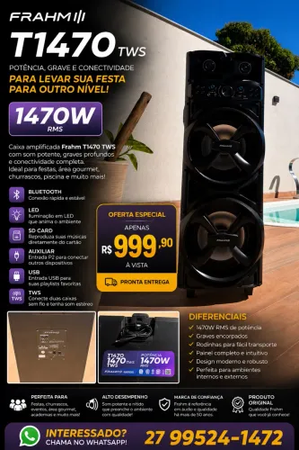 Caixa de Som Frahm T1470 TWS 1470W RMS | Bluetooth | Excelente Estado